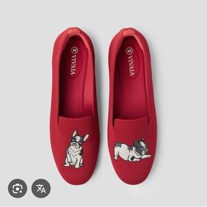 VIVAIA Red Women's Flats with Dog Embroidery